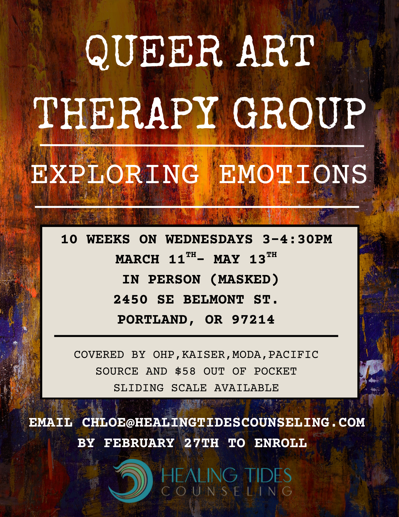 Queer Art Therapy Group Winter 2026 Queer Art Therapy Group: Exploring Emotions Wednesdays 3-4:30pm
